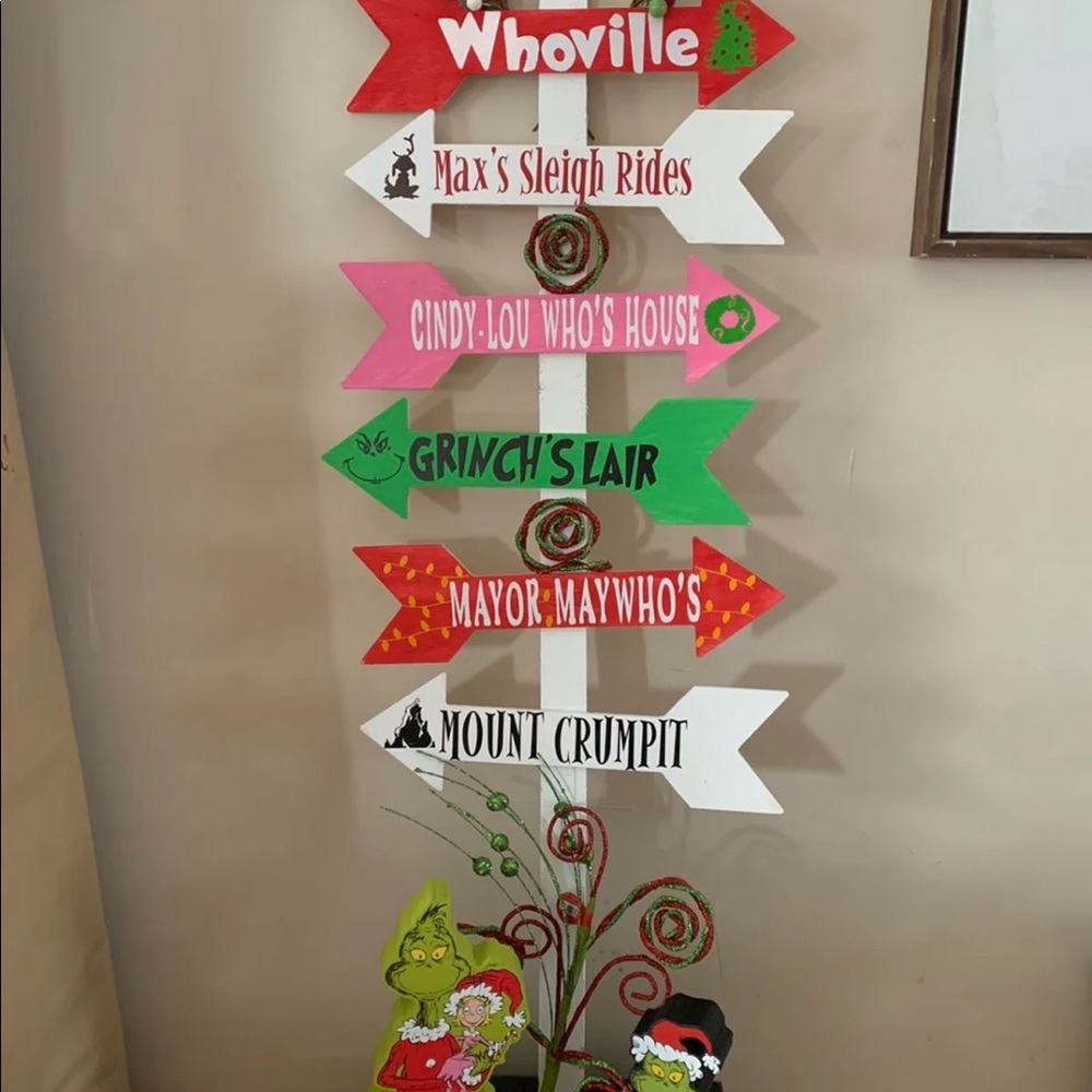 The Grinch Dr.Seuss inspired grinch wooden directional sign